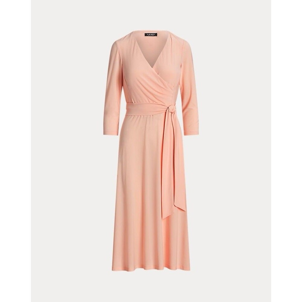LAUREN RALPH LAUREN Surplice‎ Jersey Dress Size 8 Pink Quiet Luxury Black Label